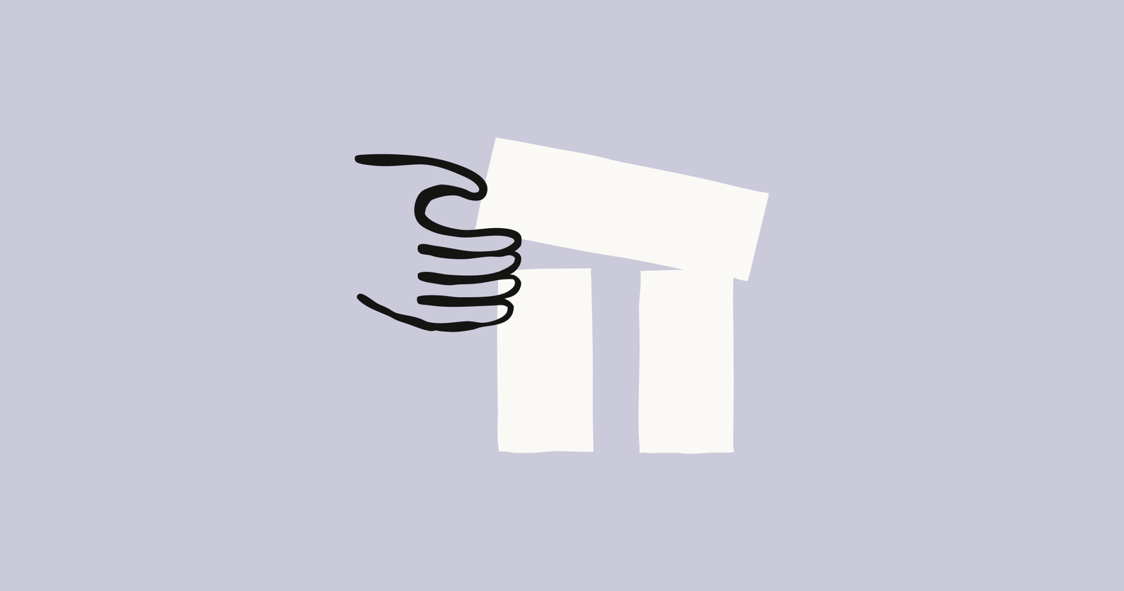 Anthropic illustration of a hand placing a horizontal block across two upright blocks on a pale purple background.