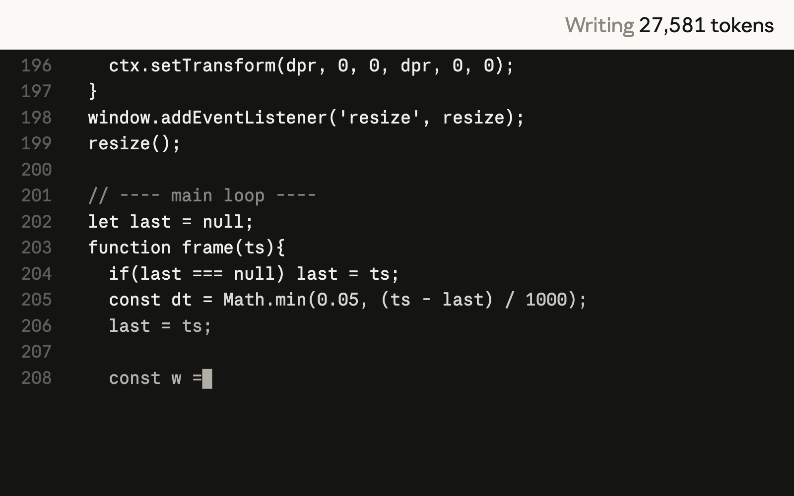 Code editor showing Sonnet 5 still writing the code for a clock made of smaller clocks, from the same prompt given to both models