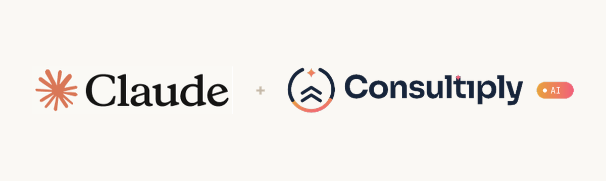 Claude logo and Consultiply AI logo side by side.