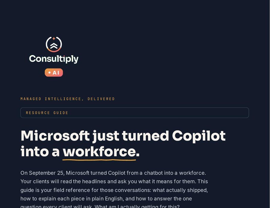 Microsoft just turned Copilot into a workforce — Consultiply Managed Intelligence Resource cover